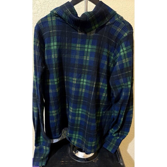 Torrid Size 2 2X 18 20 Green & Navy Plaid Brushed Waffle Knit Cowl Neck Top - Picture 2 of 7